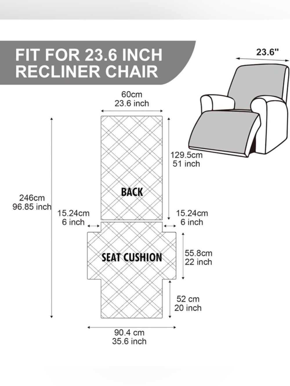 β¨ Waterproof Recliner Chair Cover β Light Grey (23.6β) β¨πΎ - Picture 2 of 8